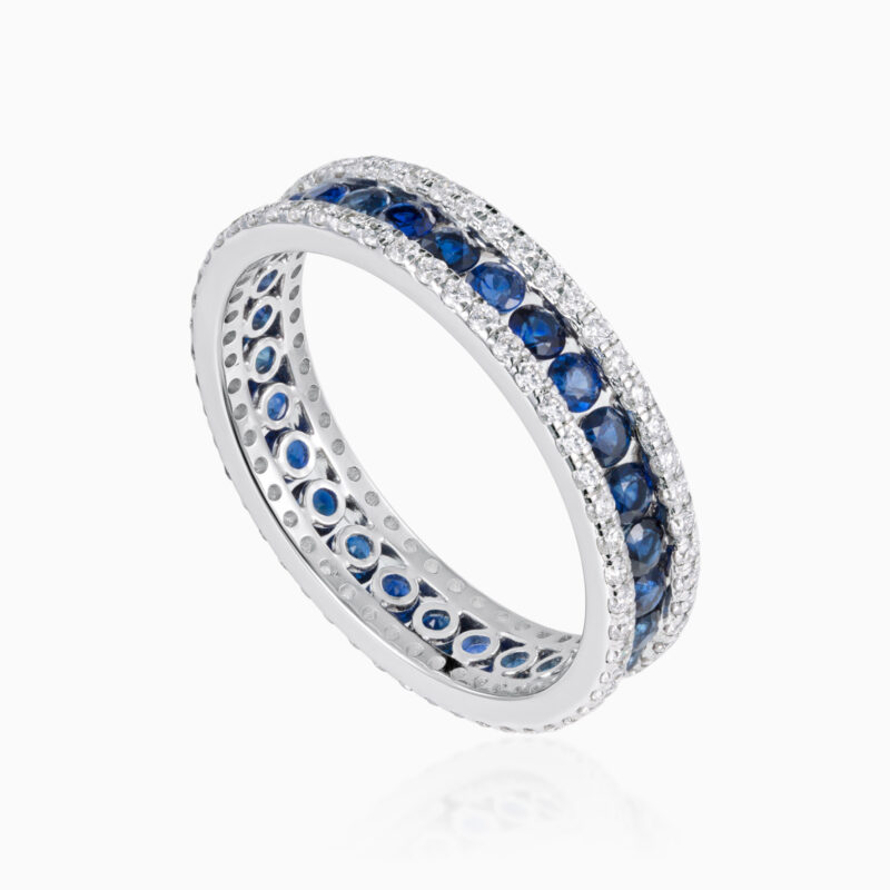 Gemstone Ring Ringjoys Azurielle Sapphire Channel Silver Tone Band - Ringjoys