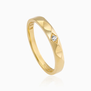Gold Faceted Band Ring Toursouvenirsmerch Elvarix Single Round Clear Stone Angular Accent