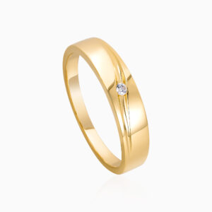 Gold Grooved Band Ring Toursouvenirsmerch Aurenix Single Stone Center with Polished Finish