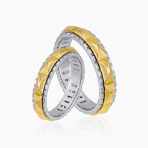 Gold Silver Faceted Matching Band Ring Set Toursouvenirsmerch Aurvique Geometric Edge Design