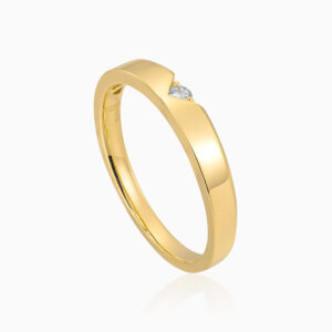 Toursouvenirsmerch Aurvixa Gold Polished Band Ring with Single Clear Stone Notched Accent