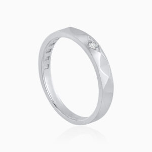 Toursouvenirsmerch Calvexa Silver Faceted Band Ring with Square Clear Stone Accent Detail