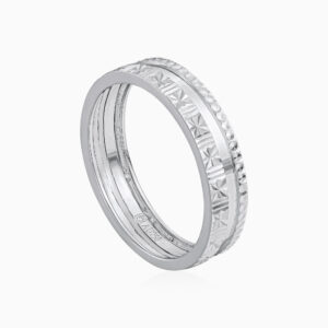 Toursouvenirsmerch Elvarix Silver Patterned Band Ring with Geometric Faceted Edge Detail