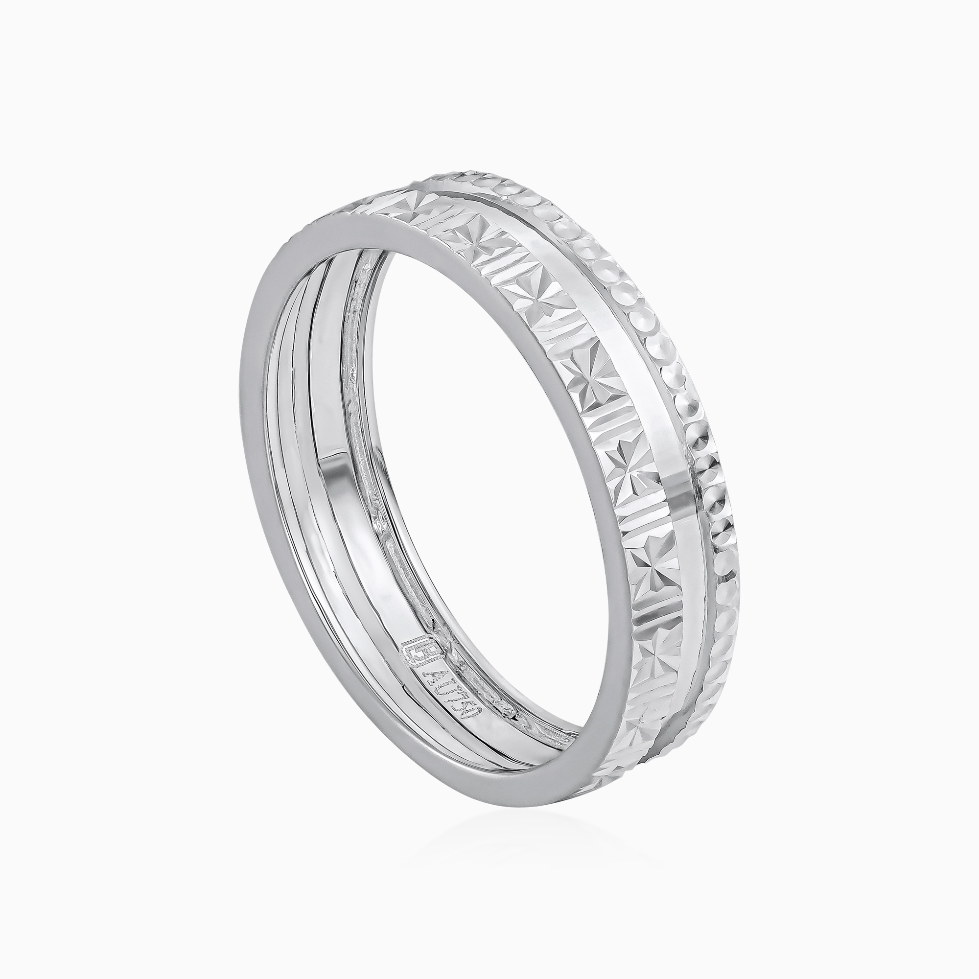 Toursouvenirsmerch Elvarix Silver Patterned Band Ring with Geometric Faceted Edge Detail 3 - Ringjoys Toursouvenirsmerch Elvarix Silver Patterned Band Ring with Geometric Faceted Edge Detail