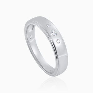 Toursouvenirsmerch Elvarune Silver Slim Band Ring with Three Round Clear Stone Accents
