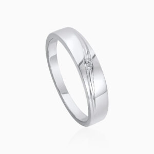 Toursouvenirsmerch Mirvexa Silver Sculpted Band Ring with Raised Clear Stone Center Detail