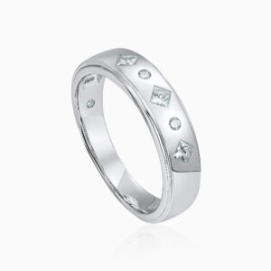 Toursouvenirsmerch Solvexa Silver Geometric Band Ring with Mixed Shape Stone Inset Accents