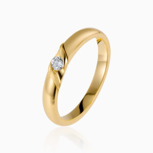Toursouvenirsmerch Solvique Gold Curved Band Ring with Raised Round Clear Stone Accent