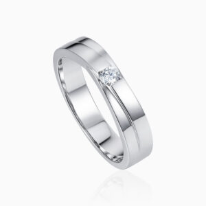 Toursouvenirsmerch Tavrune Silver Double Groove Band Ring with Square Clear Stone Accent