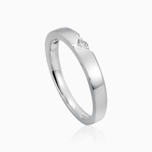 Toursouvenirsmerch Velmora Silver Angular Band Ring with Raised Clear Stone Geometric Accent