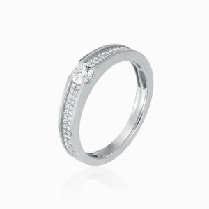 Toursouvenirsmerch Velmora Silver Pave Split Band Ring with Raised Clear Stone Cluster Accent