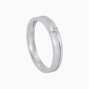 Toursouvenirsmerch Virelix Silver Double Groove Band Ring with Raised Clear Stone Accent
