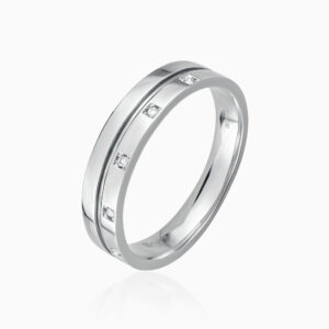 Toursouvenirsmerch Xelmora Silver Double Ridge Band Ring with Three Round Stone Accents
