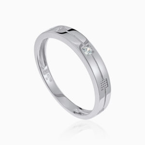 Toursouvenirsmerch Xorvella Silver Double Ridge Band Ring with Square Clear Stone Accent