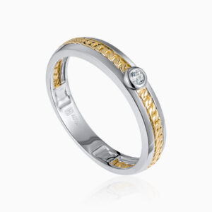 Toursouvenirsmerch Zelmira Silver Gold Dual Tone Braided Band Ring with Round Stone Accent