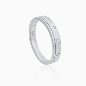Toursouvenirsmerch Zorvella Silver Slim Band Ring with Three Round Stone Inset Accents