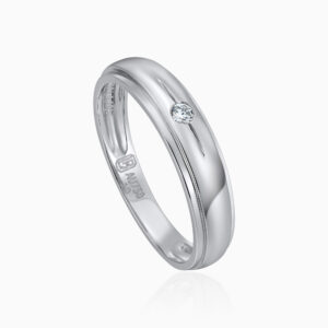 Silver Curved Groove Band Ring Toursouvenirsmerch Velquora Round Clear Stone Inset Detail