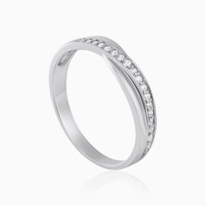 Silver Curved Pave Band Ring Toursouvenirsmerch Zorvique Linear Clear Stone Edge Detailing