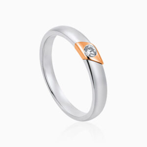 Silver Rose Gold Band Ring with Round Stone Center Toursouvenirsmerch Quorvex Modern Design