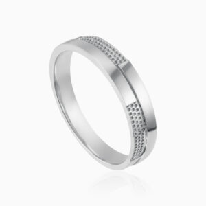 Silver Textured Panel Band Ring Toursouvenirsmerch Quorvexa Geometric Dotted Center Design