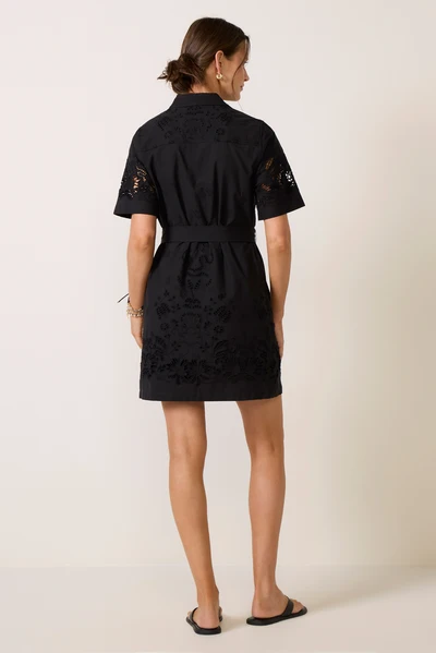 Black Avelora Cutwork Lace Shirt Dress Toursouvenirsmerch Button Mini Casual Style 5 - Ringjoys Black Avelora Cutwork Lace Shirt Dress Toursouvenirsmerch Button Mini Casual Style - Image 3