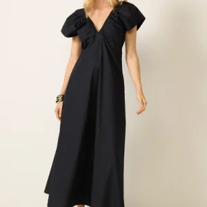 Black Toursouvenirsmerch Veloura Vneck Puff Sleeve Maxi Dress Elegant Casual Wear