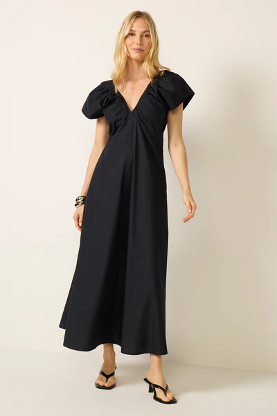 Black Toursouvenirsmerch Veloura Vneck Puff Sleeve Maxi Dress Elegant Casual Wear 2 - Ringjoys Black Toursouvenirsmerch Veloura Vneck Puff Sleeve Maxi Dress Elegant Casual Wear
