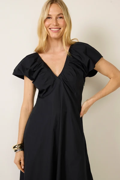 Black Toursouvenirsmerch Veloura Vneck Puff Sleeve Maxi Dress Elegant Casual Wear 3 - Ringjoys Black Toursouvenirsmerch Veloura Vneck Puff Sleeve Maxi Dress Elegant Casual Wear - Image 2