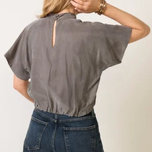 Gray Toursouvenirsmerch Alviora Ruched Collar Short Sleeve Blouse Minimalist Casual Chic Top 3 - Ringjoys