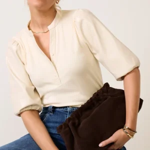 Ivory Toursouvenirsmerch Valyra Button Front Puff Sleeve Blouse Elegant Minimal Casual Wear Top