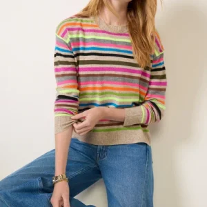Multicolor Toursouvenirsmerch Luviora Striped Knit Sweater Vibrant Long Sleeve Casual Cozy Pullover Style