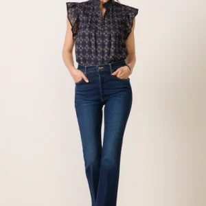 Navy Elvara Slim Straight Jeans Toursouvenirsmerch Washed Denim High Rise Classic Everyday Fit