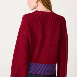 Red Elvara Colorblock Knit Sweater Toursouvenirsmerch Ribbed Long Sleeve Casual Pullover Style 3 - Ringjoys