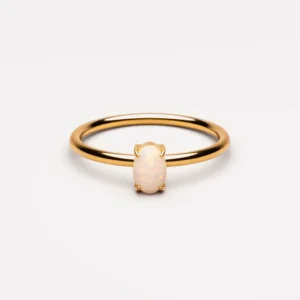 Toursouvenirsmerch Gold Elvaria Opal Solitaire Ring with Nuvyra Minimal Oval Gemstone Accent Elegant Band Design